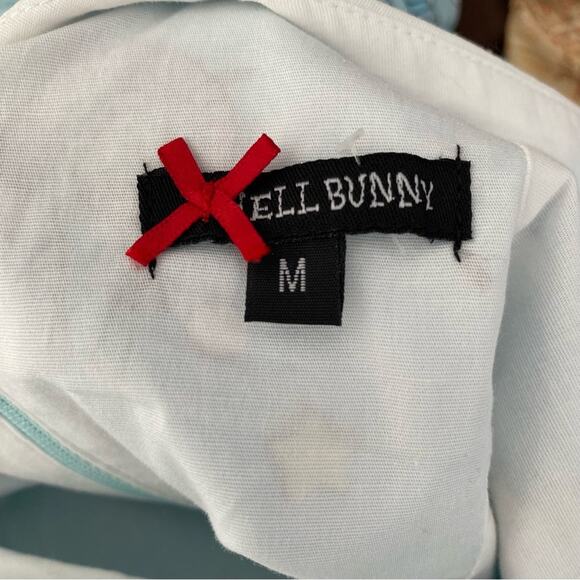 Hell Bunny Pinup Retro Sea Horse Blue Bow Dress size medium - Picture 8 of 9